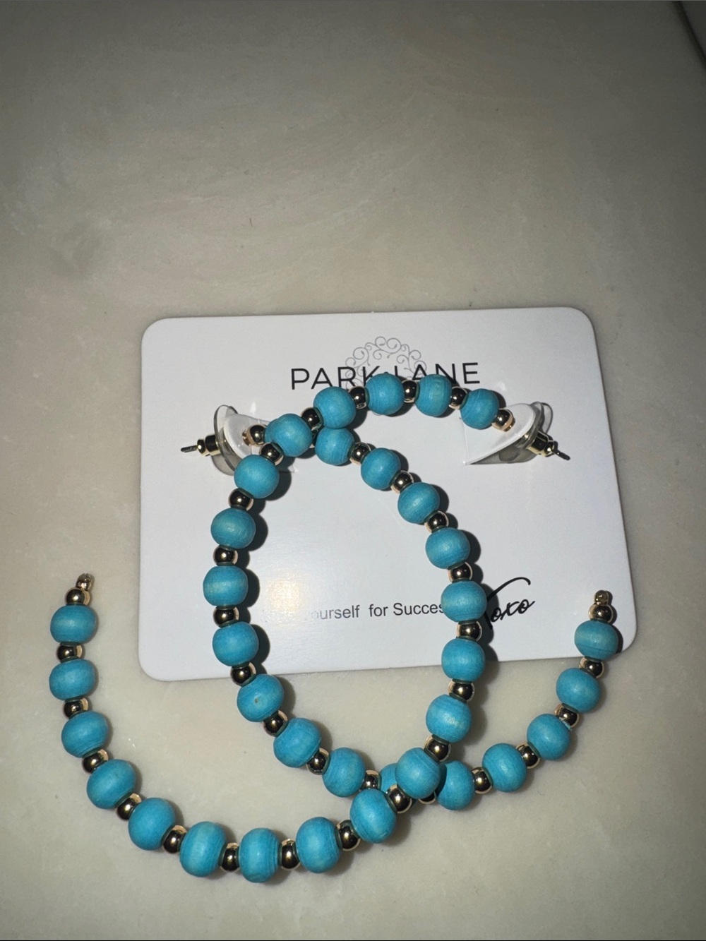 Park Lane Blue Beaded Hoop Earrings with Gold Accents